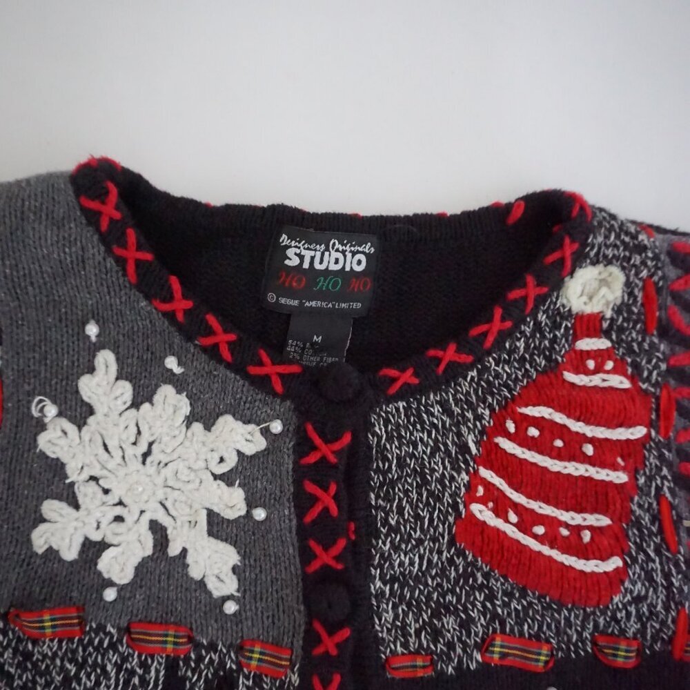 Vintage Designers Originals Studio Snowflake Ornament Patchwork Knit Cardigan M - Picture 10 of 10